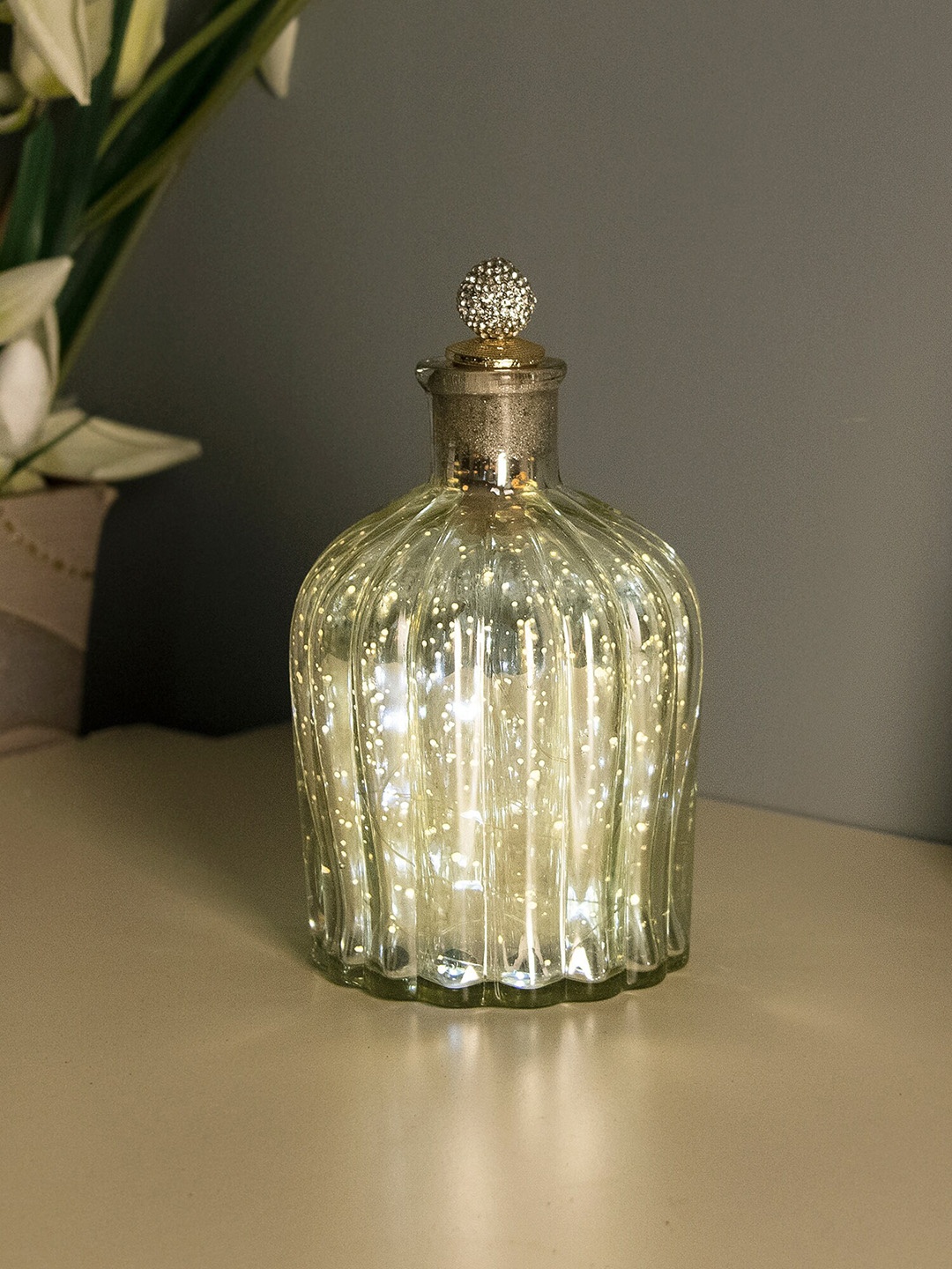 

Homesake Silver-Toned Flat Base Bottle Copper Star String Lights