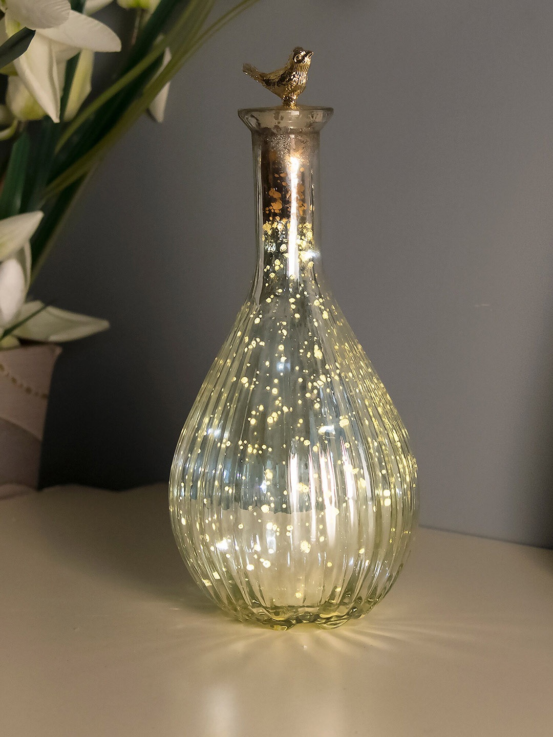 

Homesake Silver-toned Ovoid LED String Lights Bottle Showpiece