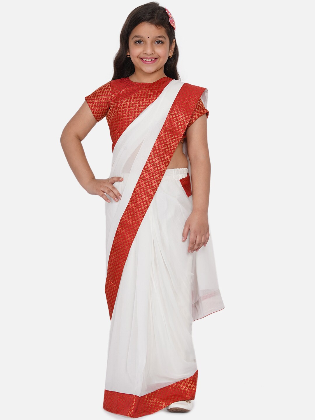 

Little Bansi White & Red Zari Ready to Wear Saree