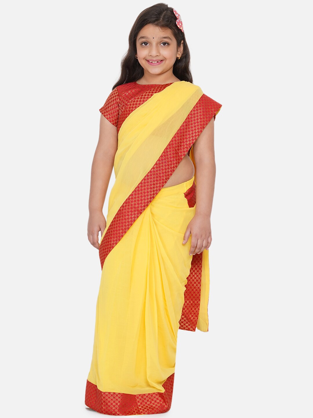 

Little Bansi Red & Yellow Zari Ready to Wear Saree