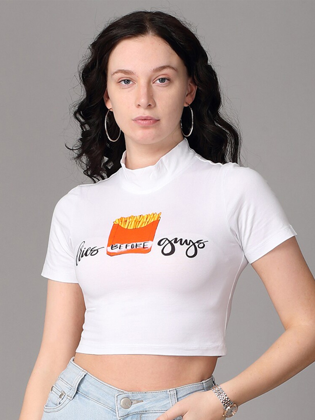 

Oh So Fly White Printed Crop Top