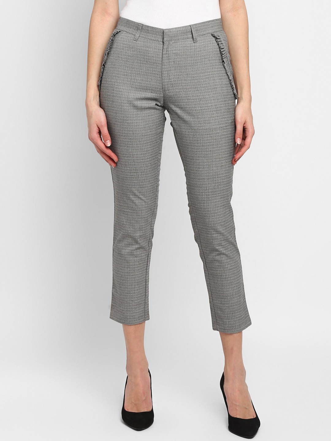 

LAMOURE BY RED CHIEF Women Black Textured Slim Fit Trousers