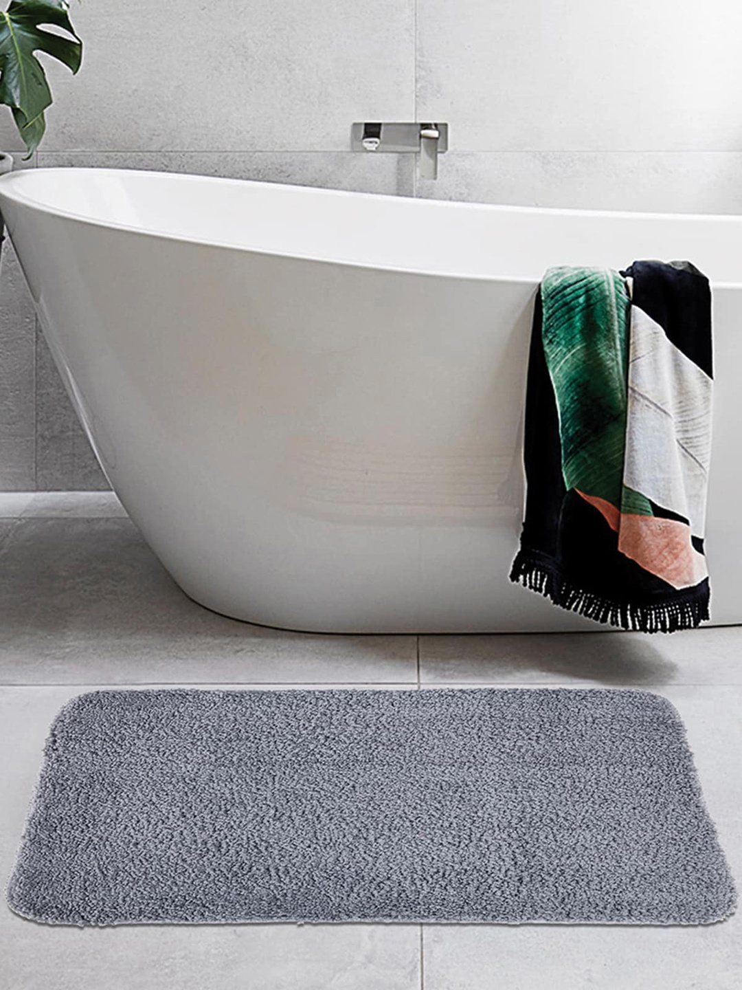 

OBSESSIONS Grey Solid 1300 GSM Anti Skid Bath Rugs
