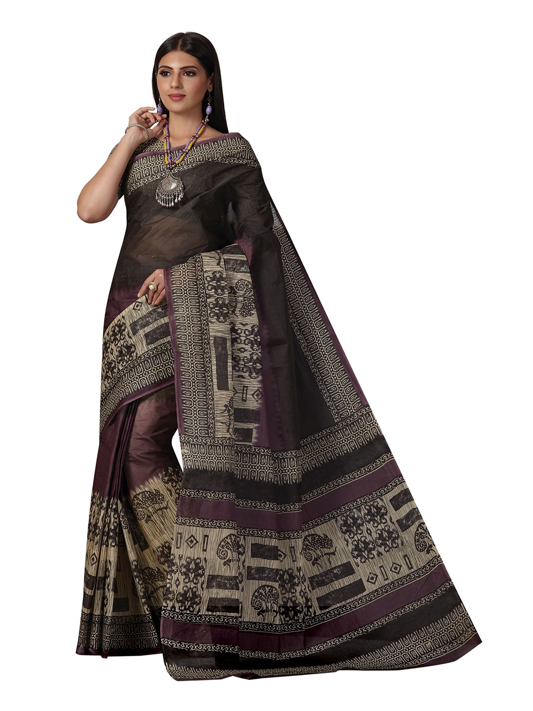 

SHANVIKA Women Pure Cotton Floral Print Saree With Blouse Piece, Violet