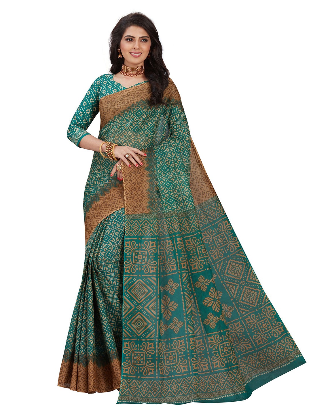 

SHANVIKA Mustard & Green Pure Cotton Saree