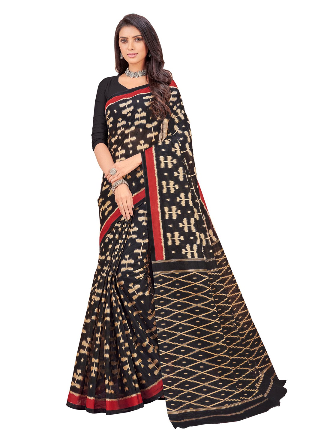 

SHANVIKA Black & Beige Ethnic Motifs Pure Cotton Block Print Saree