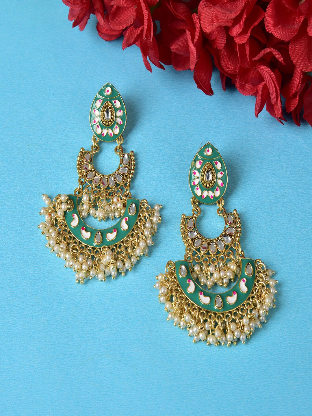 

Ethonica Green Classic Chandbalis Earrings