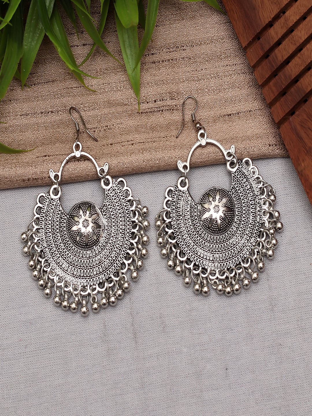 

Ethonica Silver-Toned Classic Chandbalis Earrings