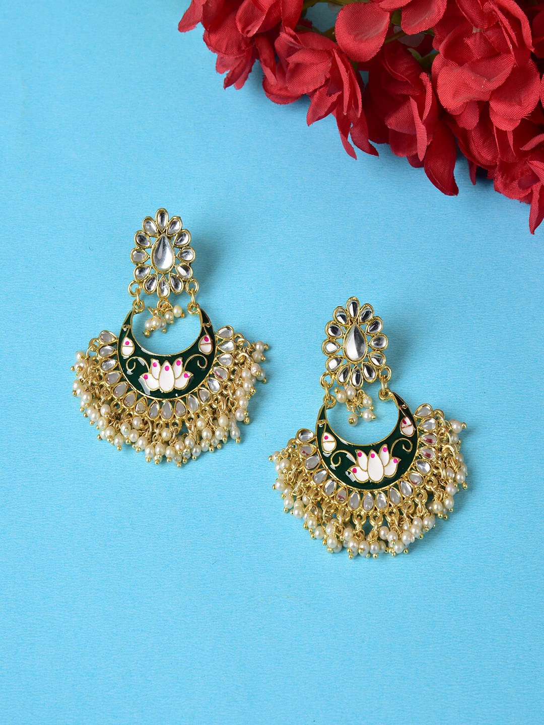 

Ethonica Green Classic Chandbalis Earrings
