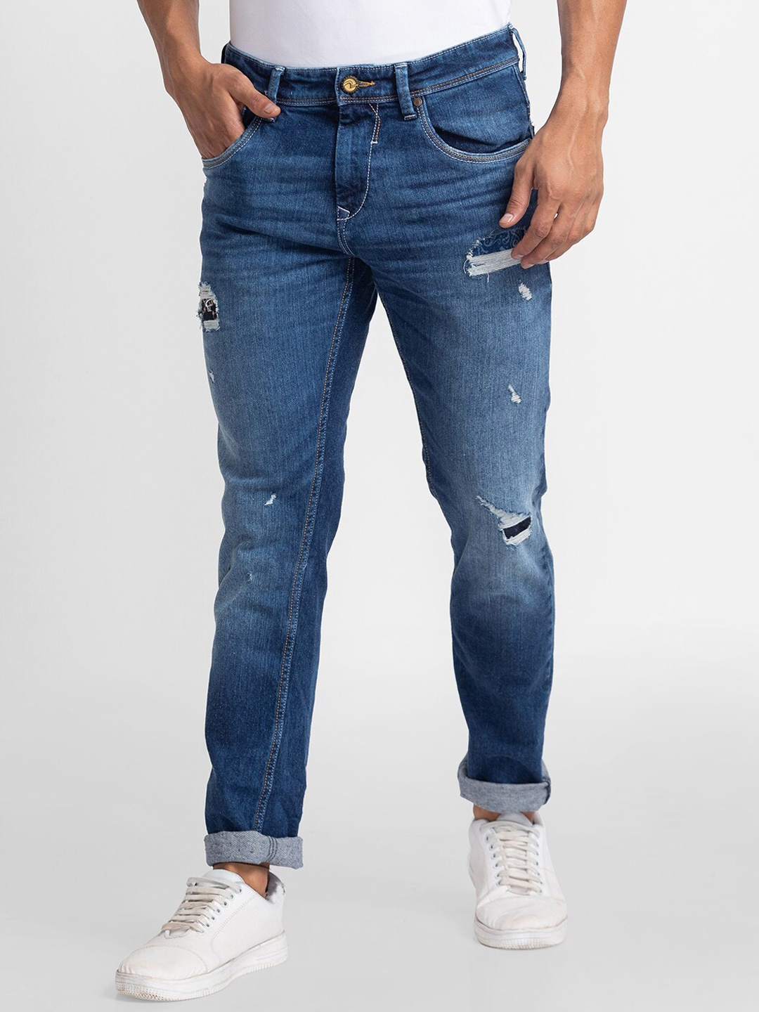 

SPYKAR Men Blue Mildly Distressed Heavy Fade Jeans