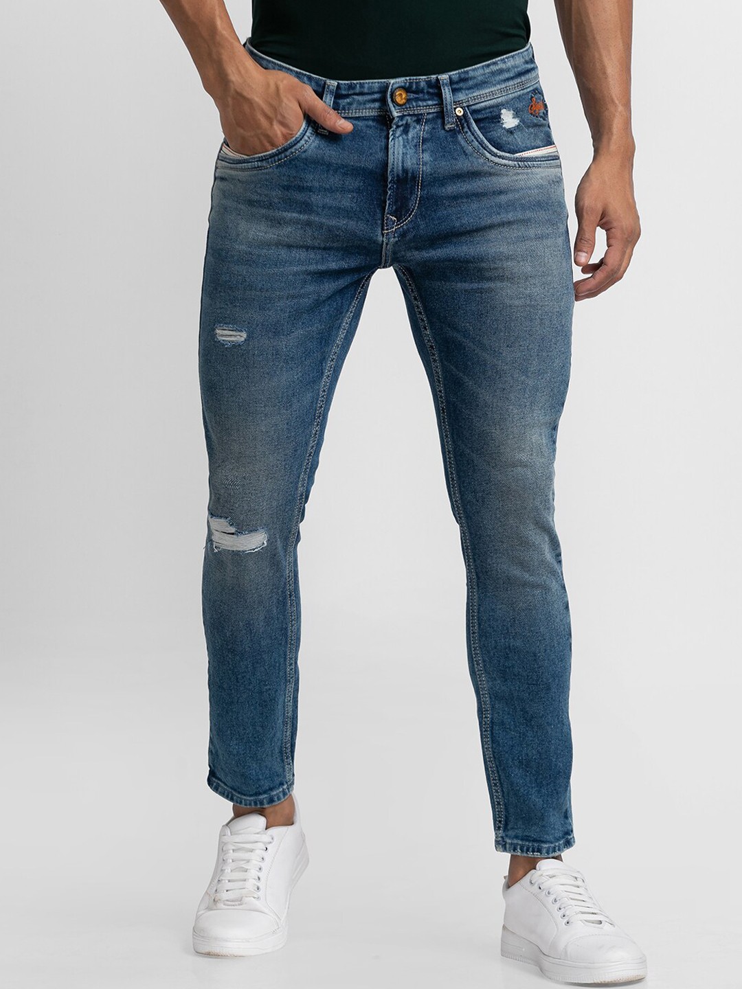 

SPYKAR Men Blue Tapered Fit Mildly Distressed Heavy Fade Jeans