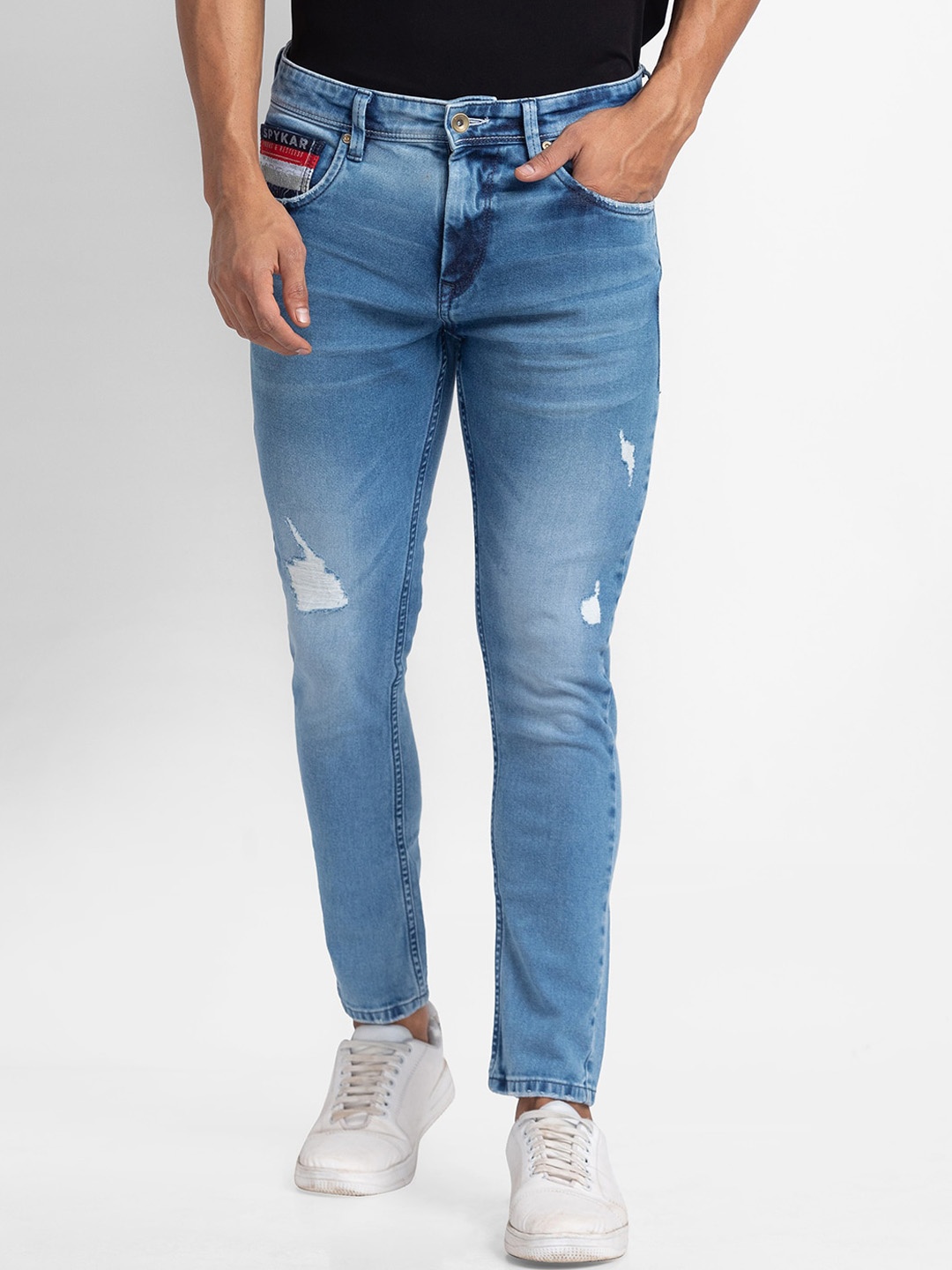 

SPYKAR Men Blue Tapered Fit Mildly Distressed Heavy Fade Jeans