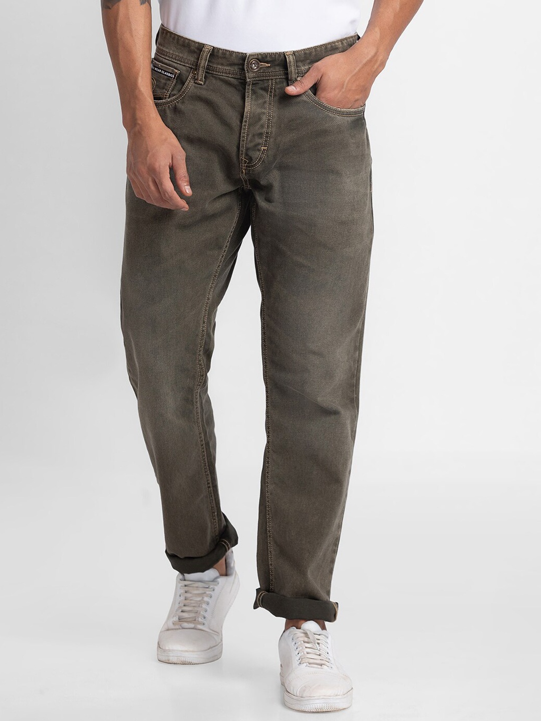 

SPYKAR Men Green Relaxed Fit Low-Rise Mildly Distressed Heavy Fade Jeans