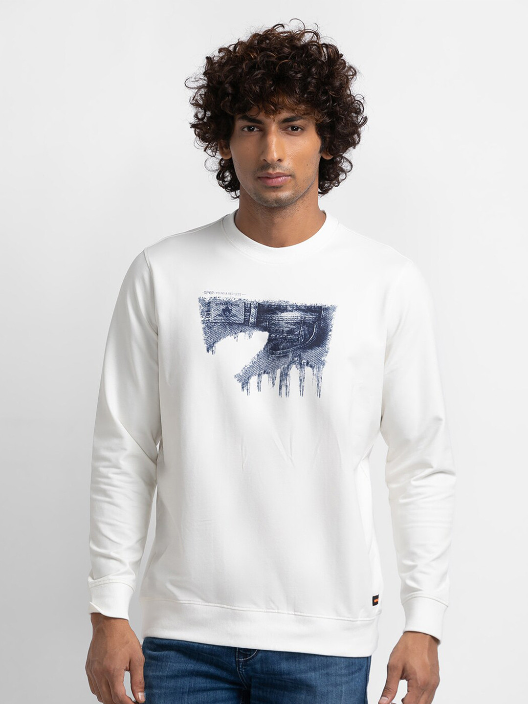 

SPYKAR Men White Printed Sweatshirt