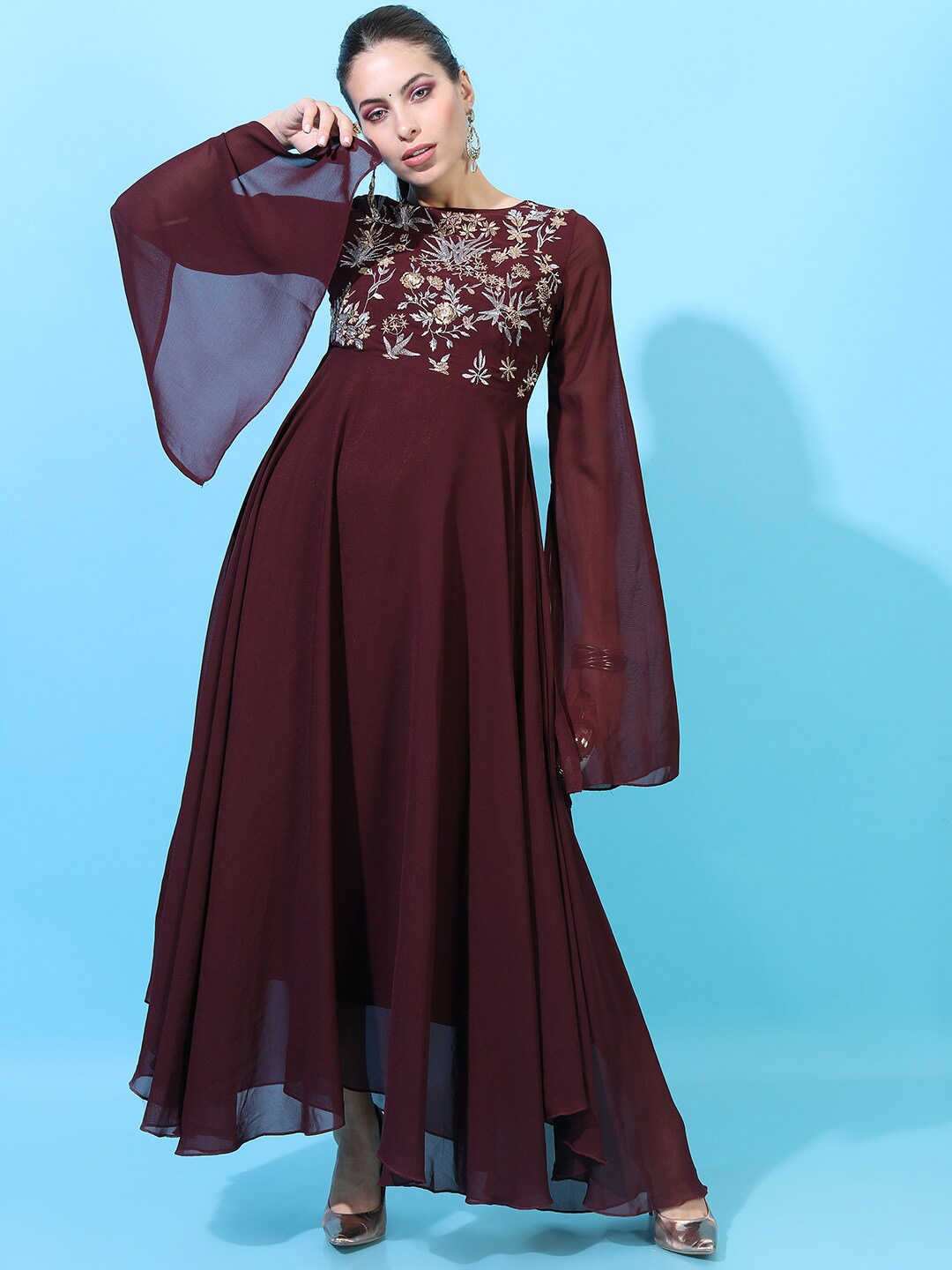 

Vishudh Maroon Floral Maxi Dress