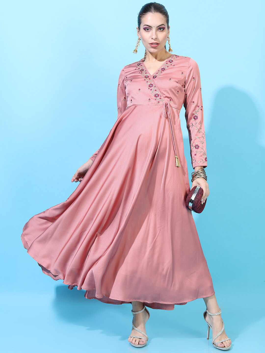 

Vishudh Pink Satin Maxi Dress