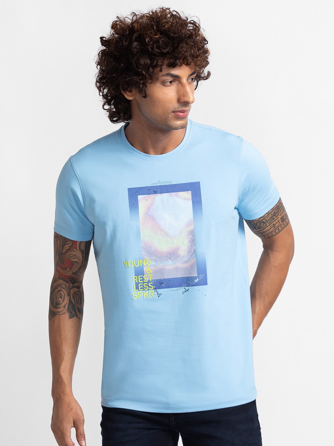 

SPYKAR Men Blue Printed Slim Fit T-shirt