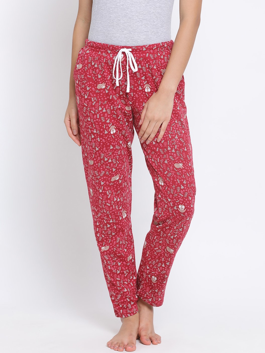 

Kanvin Women Red Printed Cotton Lounge Pants