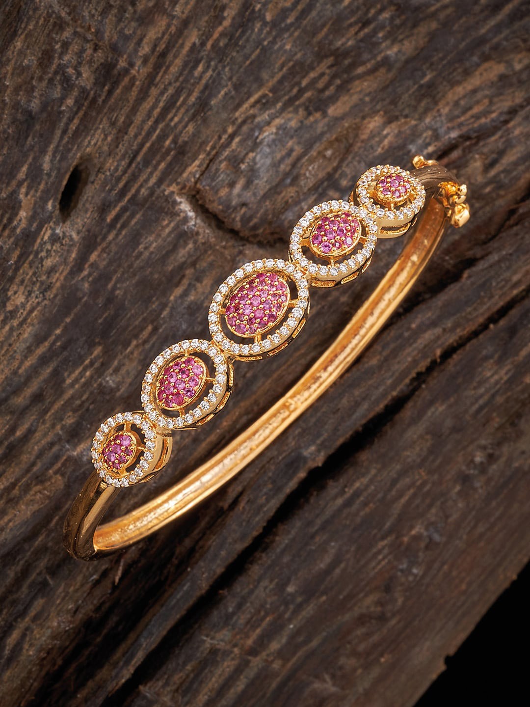 

Kushal's Fashion Jewellery Women Gold-Plated & Red Cubic Zirconia Kada Bracelet