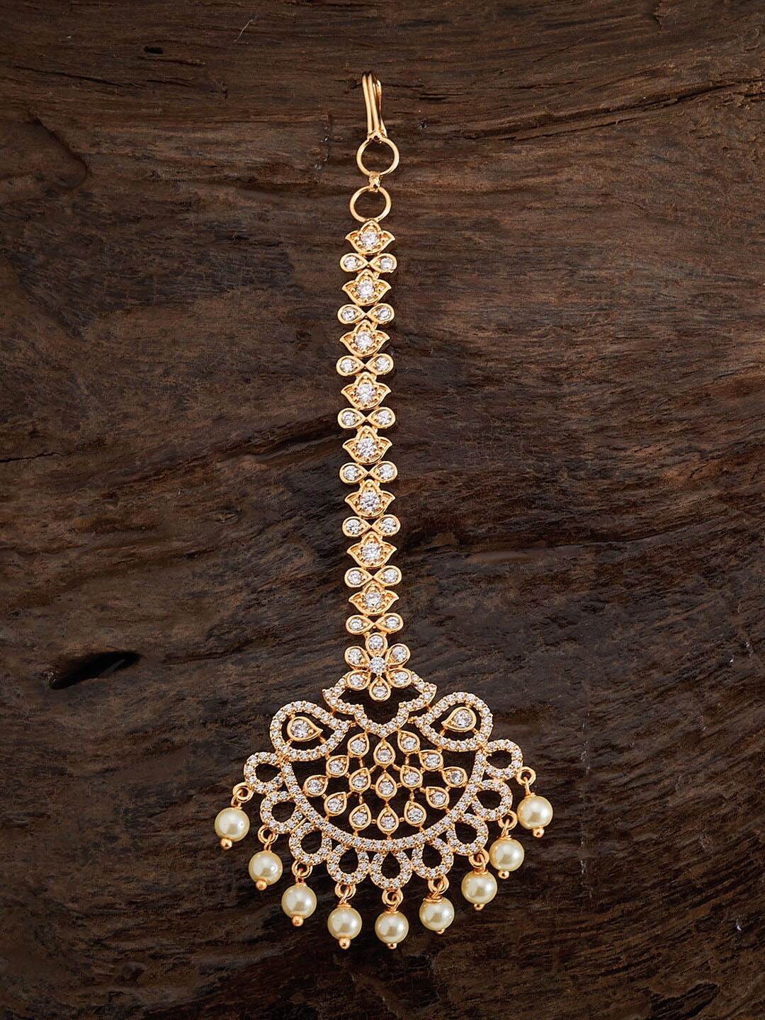 

Kushal's Fashion Jewellery Gold-Plated and White Sparkling Cubic Zirconia Mang Tikka