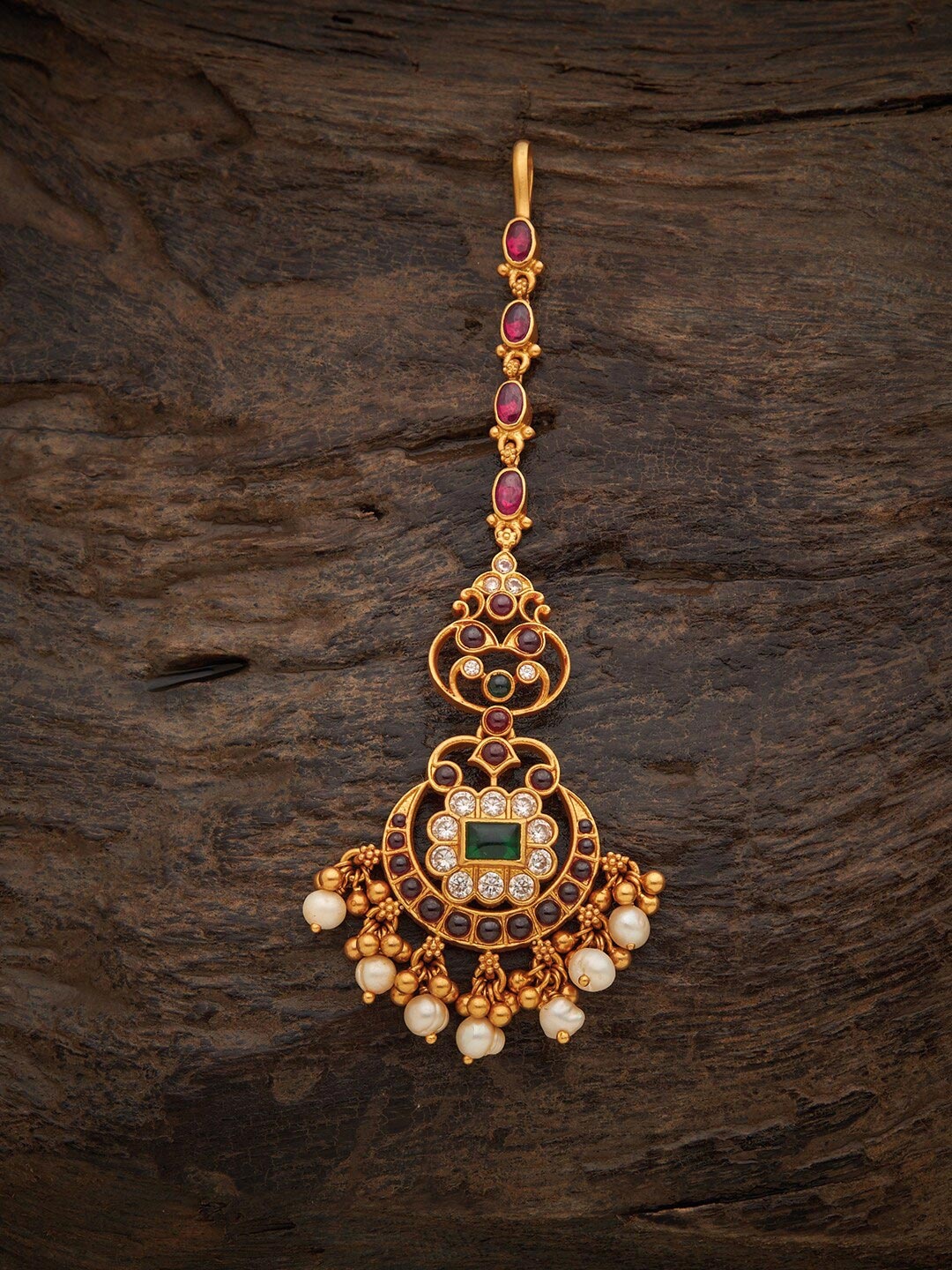 

Kushals Fashion Jewellery 92.5 Silver Gold-Plated Maang Tikka, Red