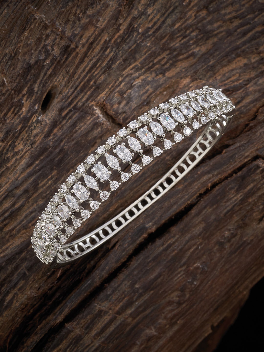 

Kushal's Fashion Jewellery Women White Cubic Zirconia Rhodium-Plated Kada Bracelet