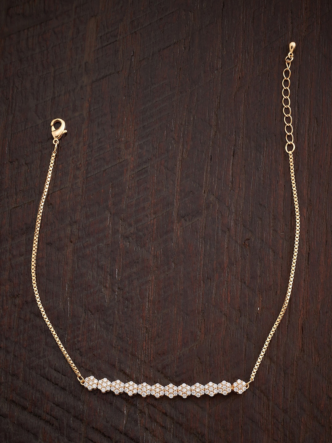 

Kushal's Fashion Jewellery Gold-Plated White CZ Stone Studded Anklet