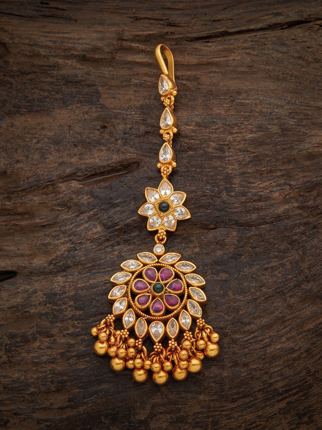 

Kushal's Fashion Jewellery Red & Green Sliver Maang Tikka