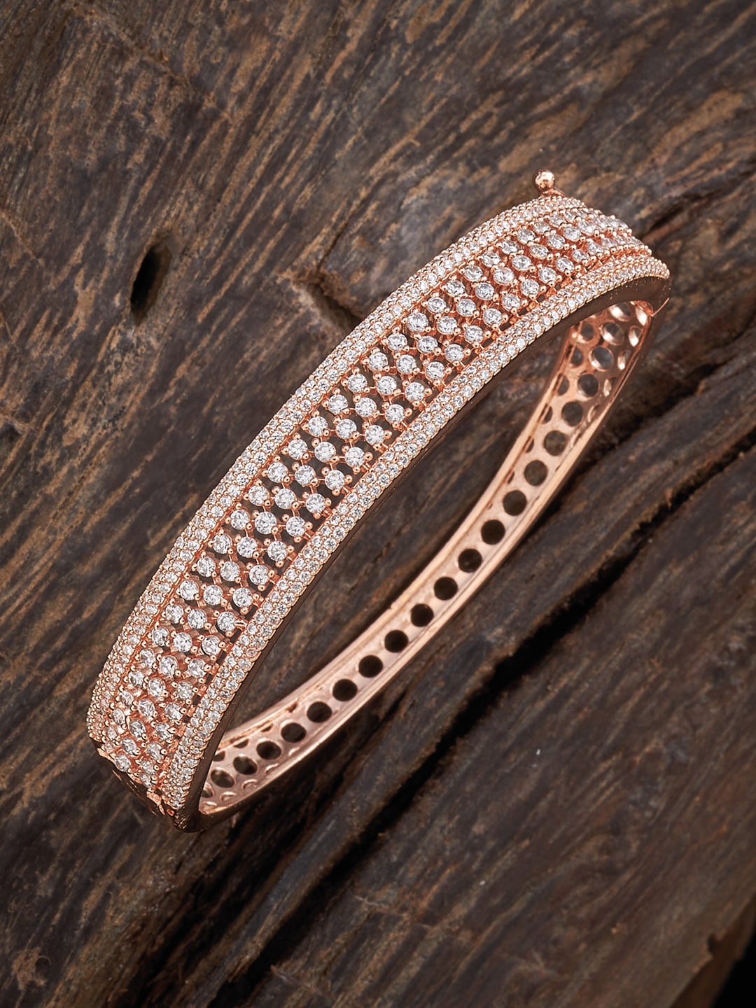

Kushal's Fashion Jewellery Women Rose Gold-Plated & White Cubic Zirconia Kada Bracelet