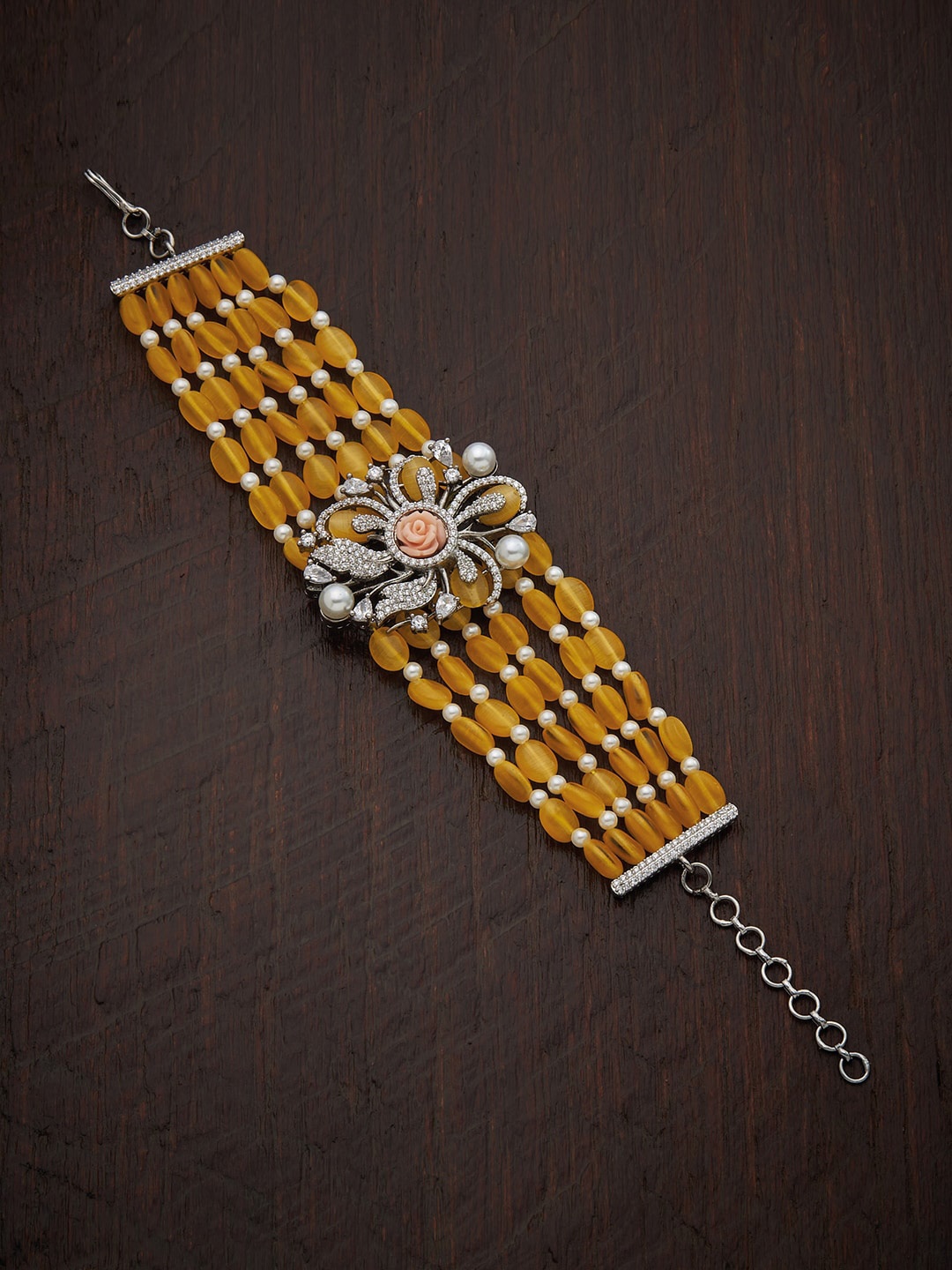 

Kushal's Fashion Jewellery Women Silver-Toned & Yellow Cubic Zirconia Rhodium-Plated Multistrand Bracelet