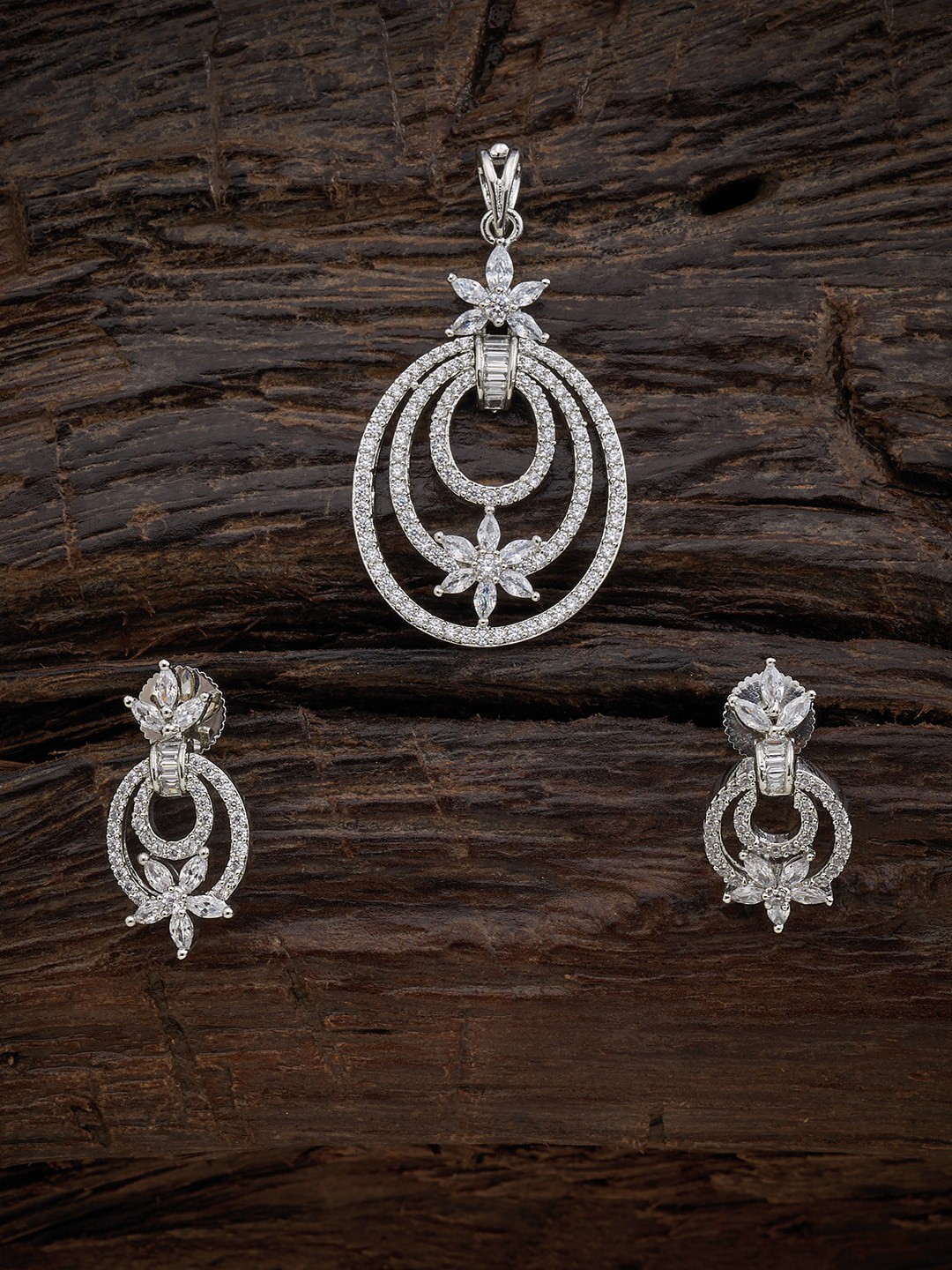 

Kushal's Fashion Jewellery Women Rhodium-Plated White Pendant & Earring Set