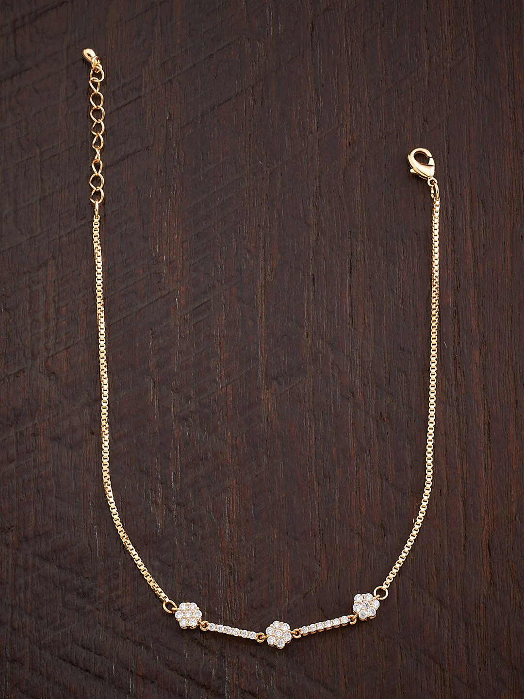

Kushal's Fashion Jewellery Gold-Plated White Sparkling CZ Studded Anklet