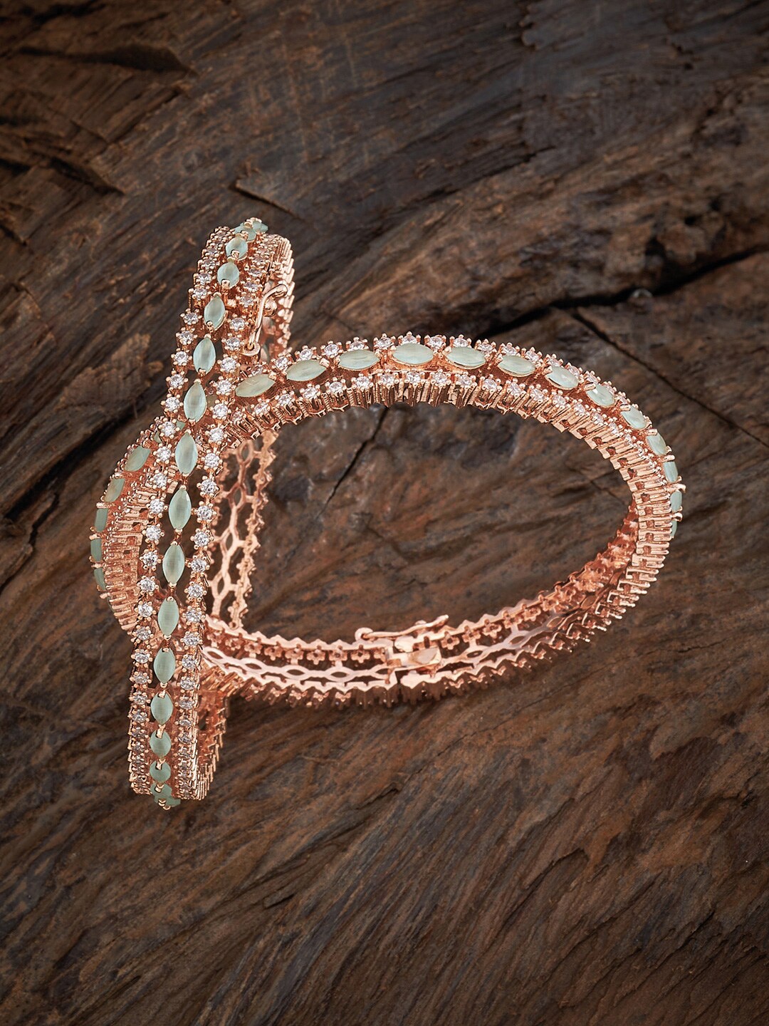 

Kushal's Fashion Jewellery Red & Sea Green Rose-Gold Plated CZ Studded Bangle