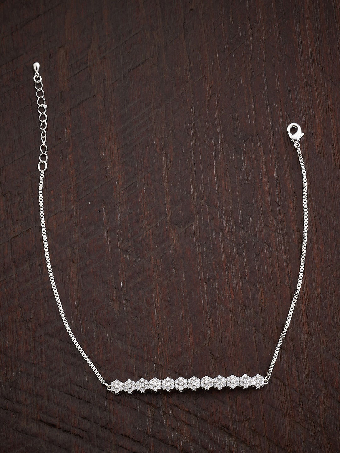 

Kushal's Fashion Jewellery Rhodium-Plated White CZ Studded Anklet