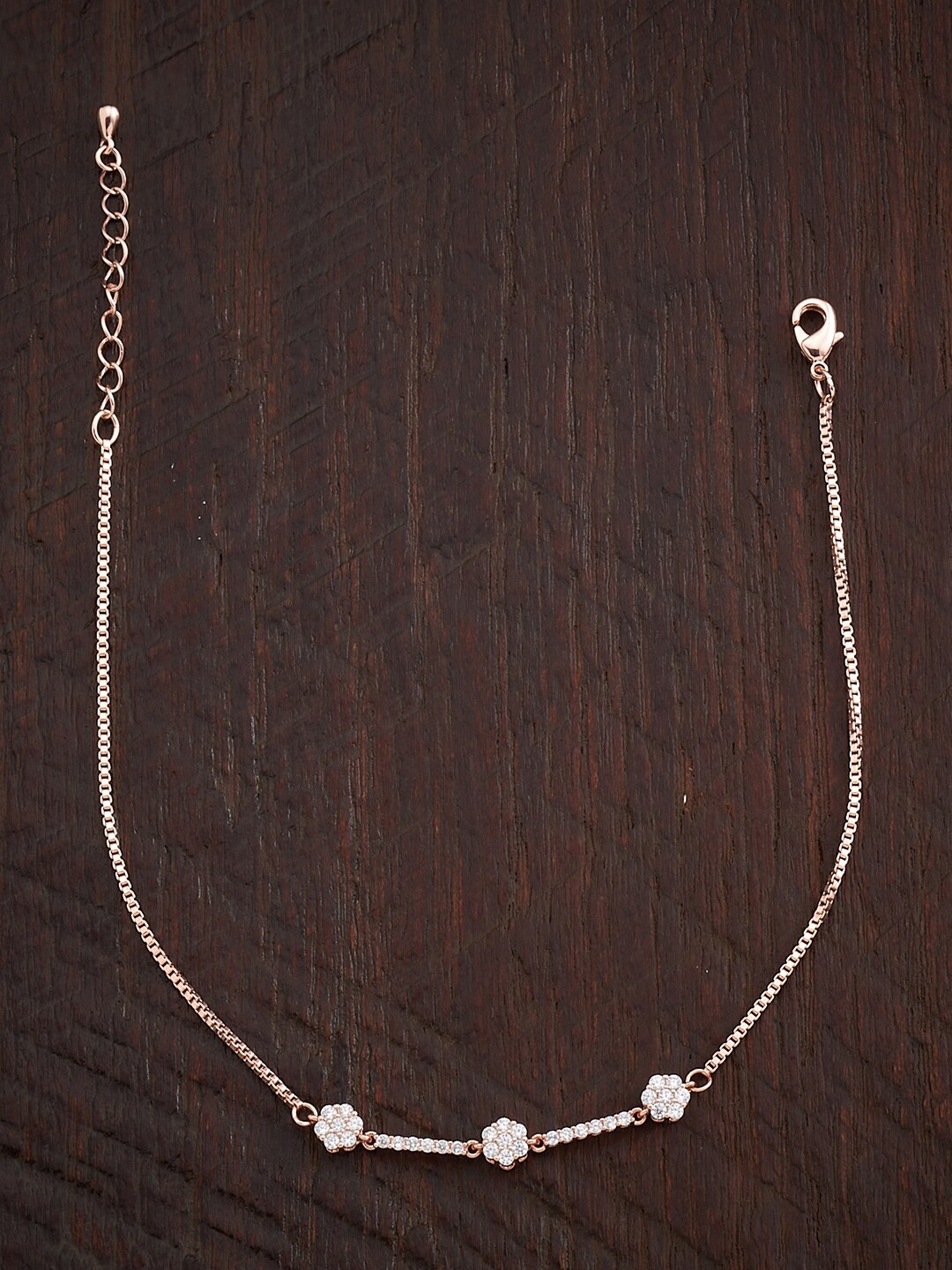 

Kushal's Fashion Jewellery Rose Gold-Plated White Sparkling CZ Studded Anklet