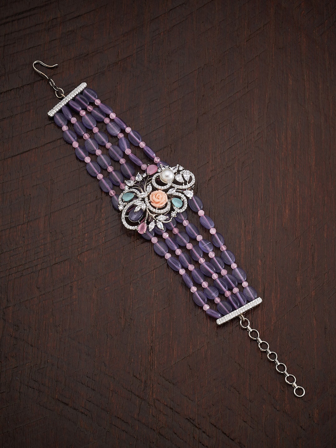

Kushal's Fashion Jewellery Women Silver-Toned & Purple Silver-Plated Wraparound Bracelet