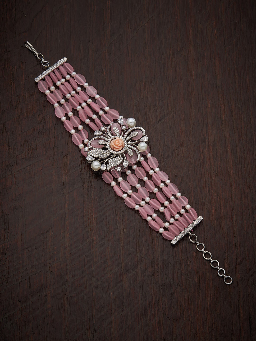 

Kushal's Fashion Jewellery Women Pink & White Rhodium-Plated Wraparound Bracelet
