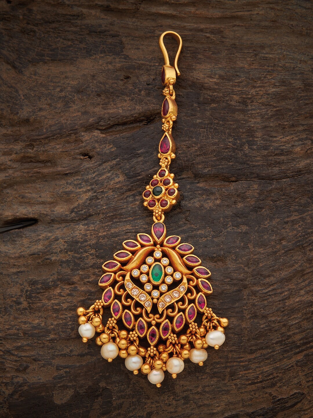 

Kushals Fashion Jewellery 92.5 Silver Women Red Green Studded Maang Tikka
