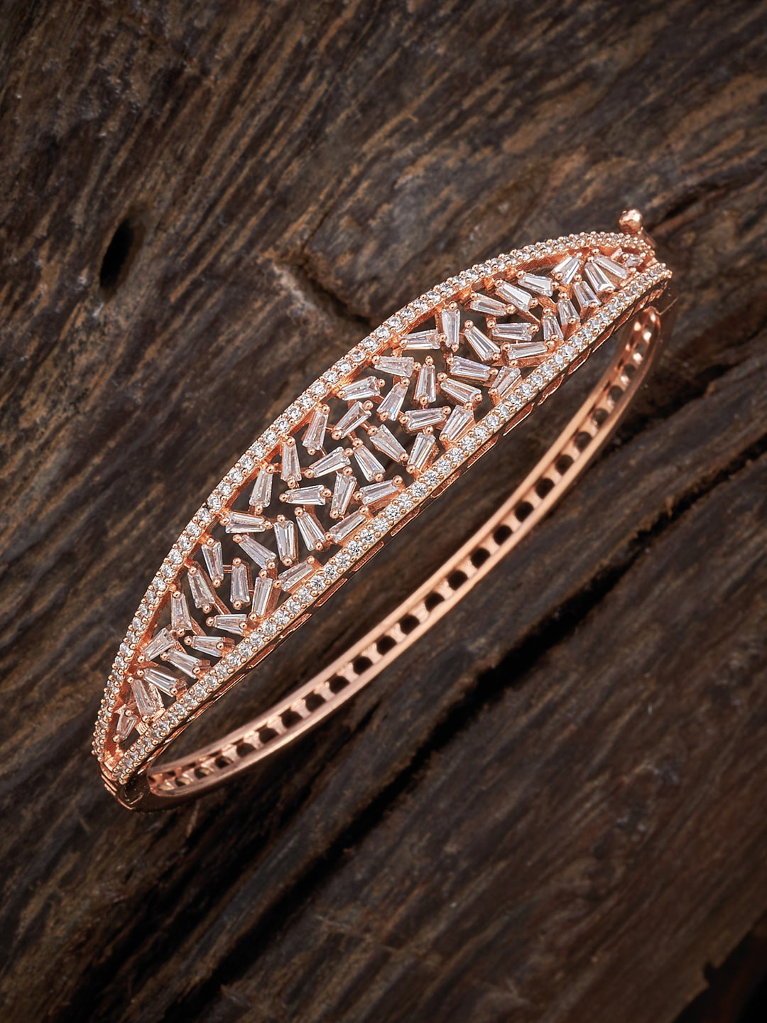 

Kushal's Fashion Jewellery Women Rose Gold-Plated & White Cubic Zirconia Kada Bracelet