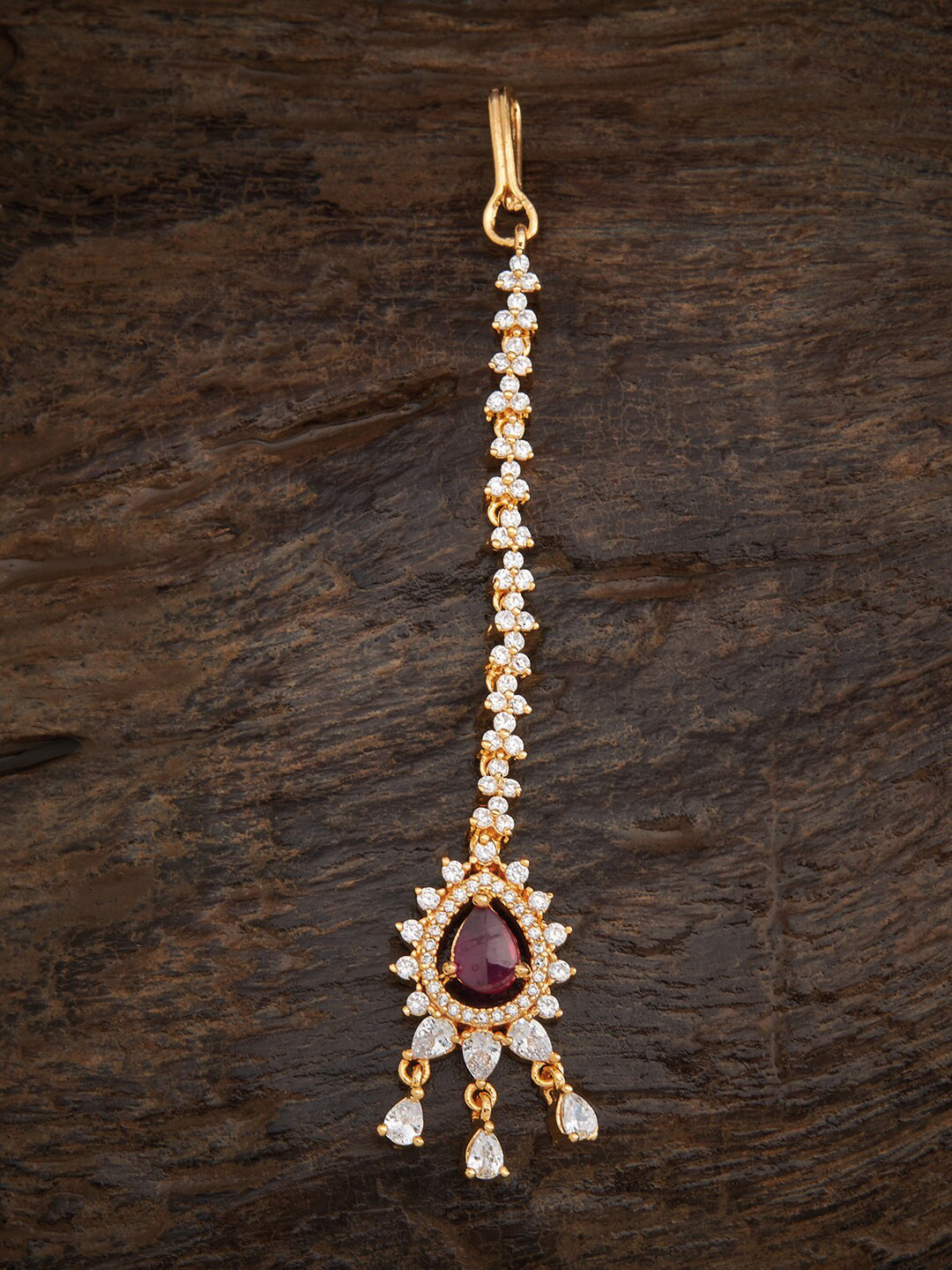 

Kushal's Fashion Jewellery Red & Gold Plated Stone Studded Maang Tikka