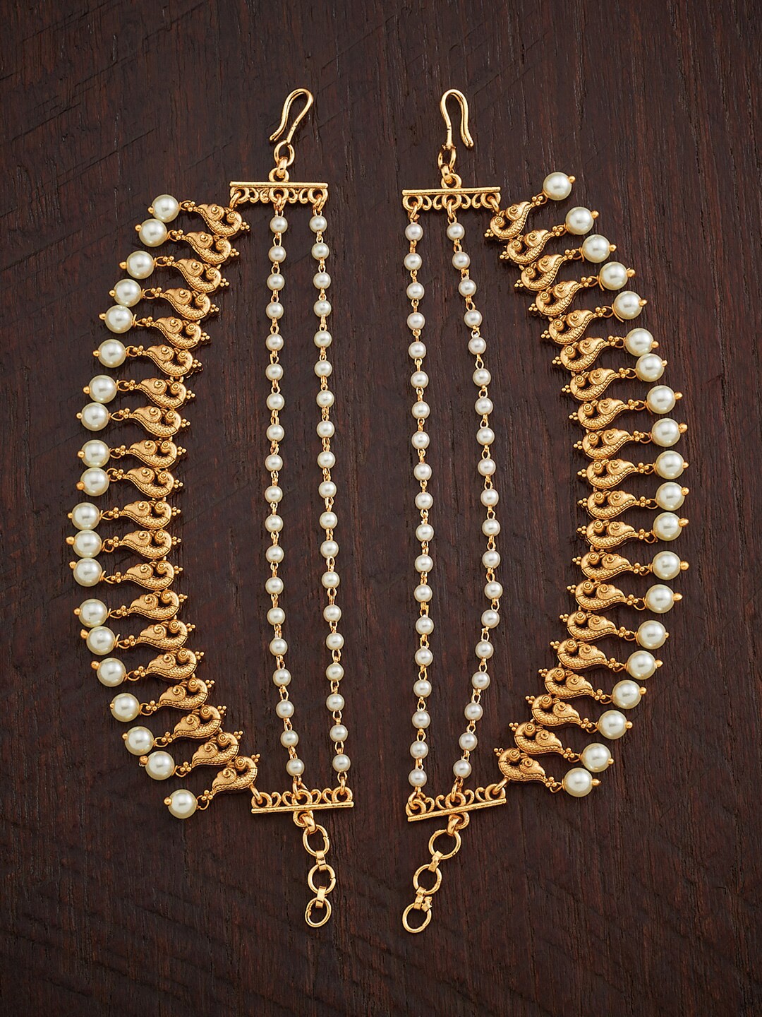 

Kushal's Fashion Jewellery Gold-Plated & White Contemporary Earrings Chain