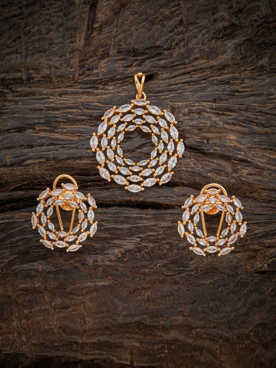 

Kushal's Fashion Jewellery Gold-Plated White CZ Studded Pendant Set