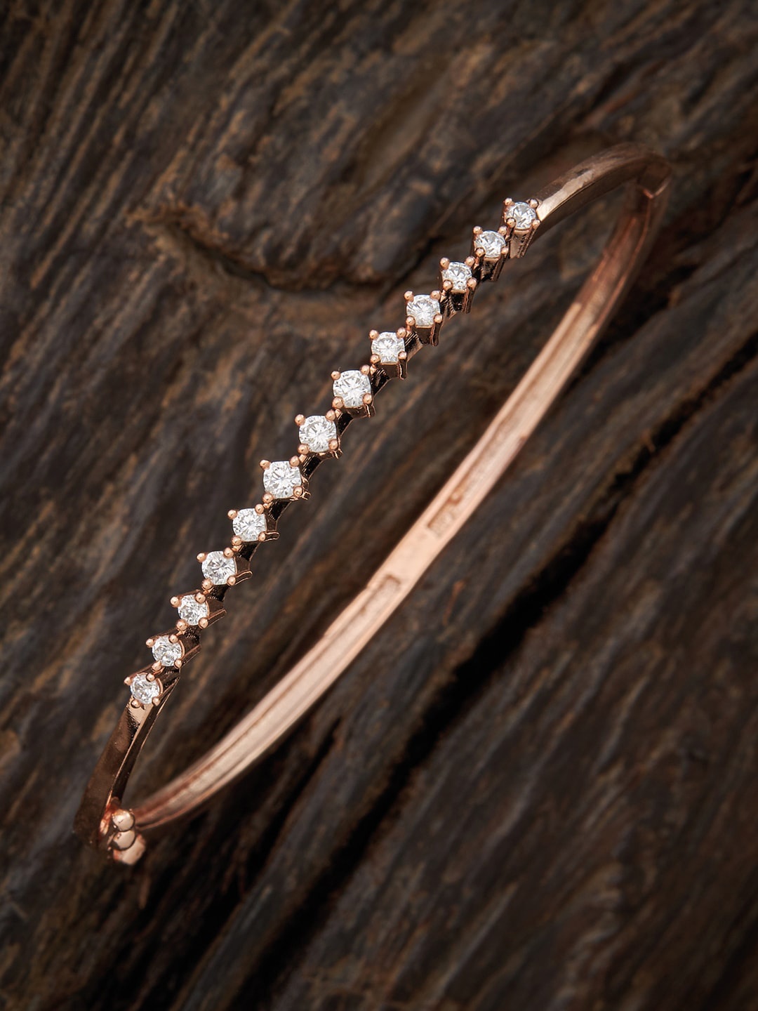 

Kushal's Fashion Jewellery Women Rose Gold & White Cubic Zirconia Rose Gold-Plated Kada Bracelet