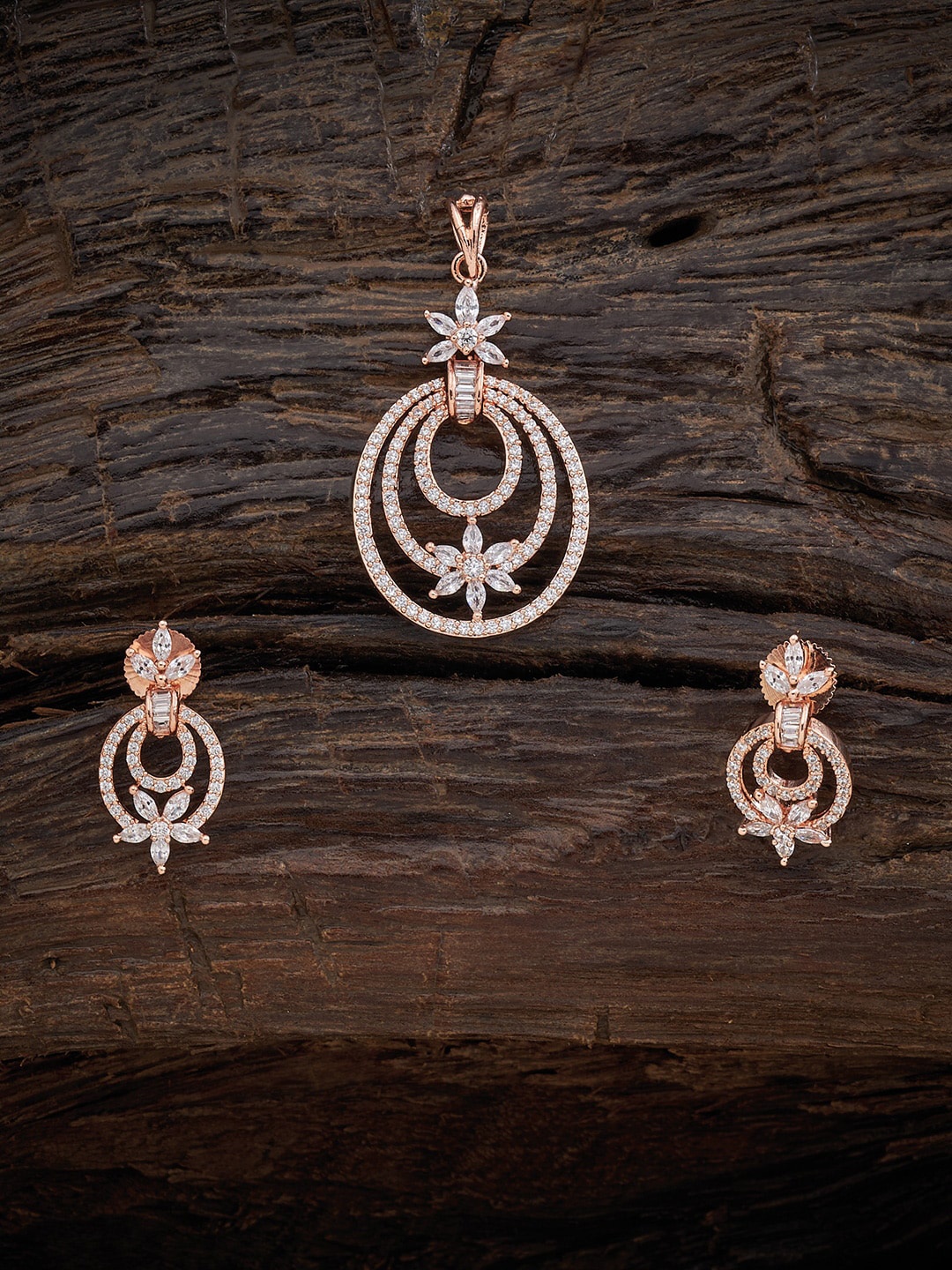 

Kushal's Fashion Jewellery Women Rose-Gold Plated CZ Studded & White Pendant