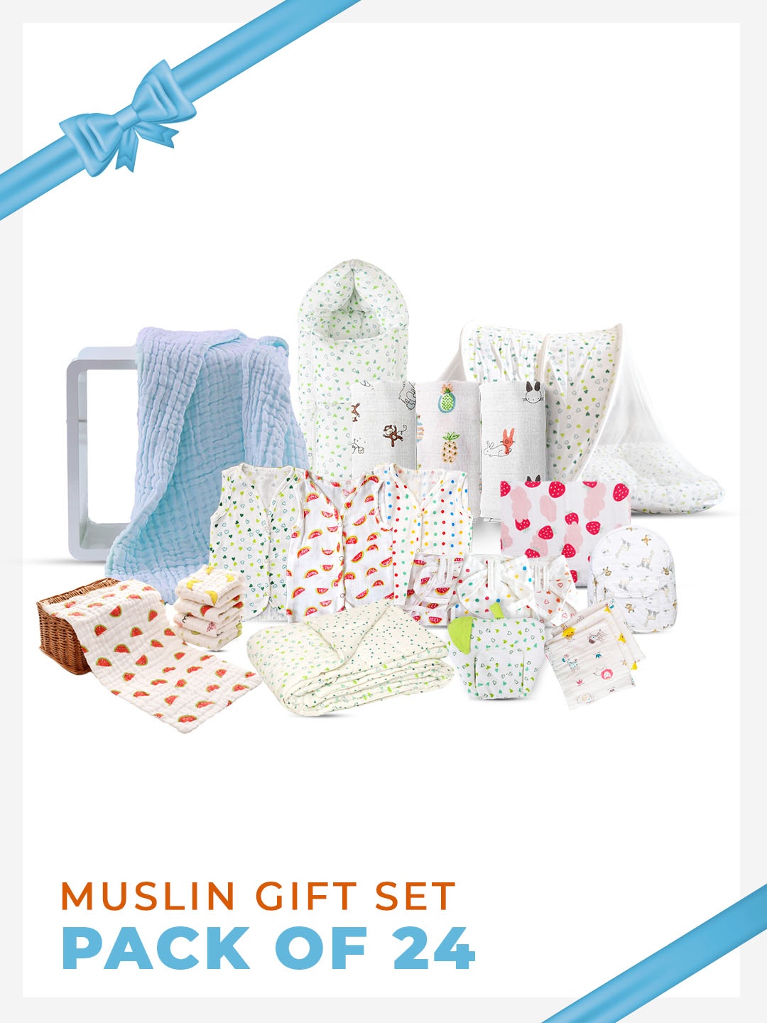 

Moms Home Infants White Printed Organic Cotton Gift Set, Multi