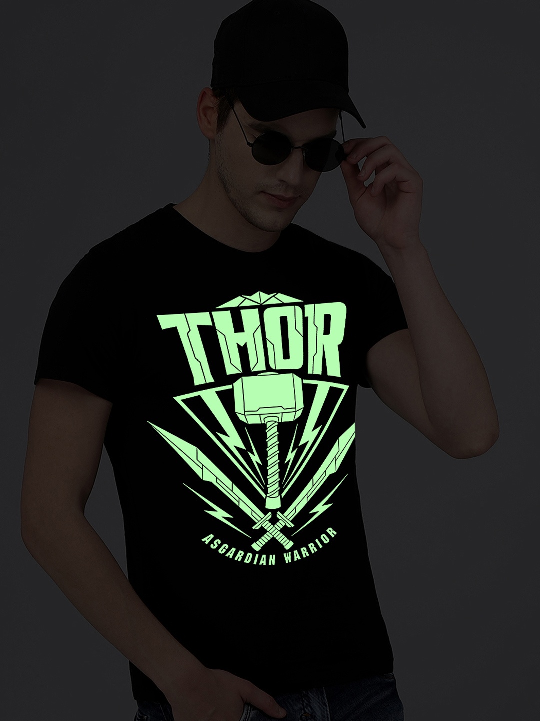 

Free Authority Men Black Thor Glow in Dark Printed Pure Cotton T-shirt
