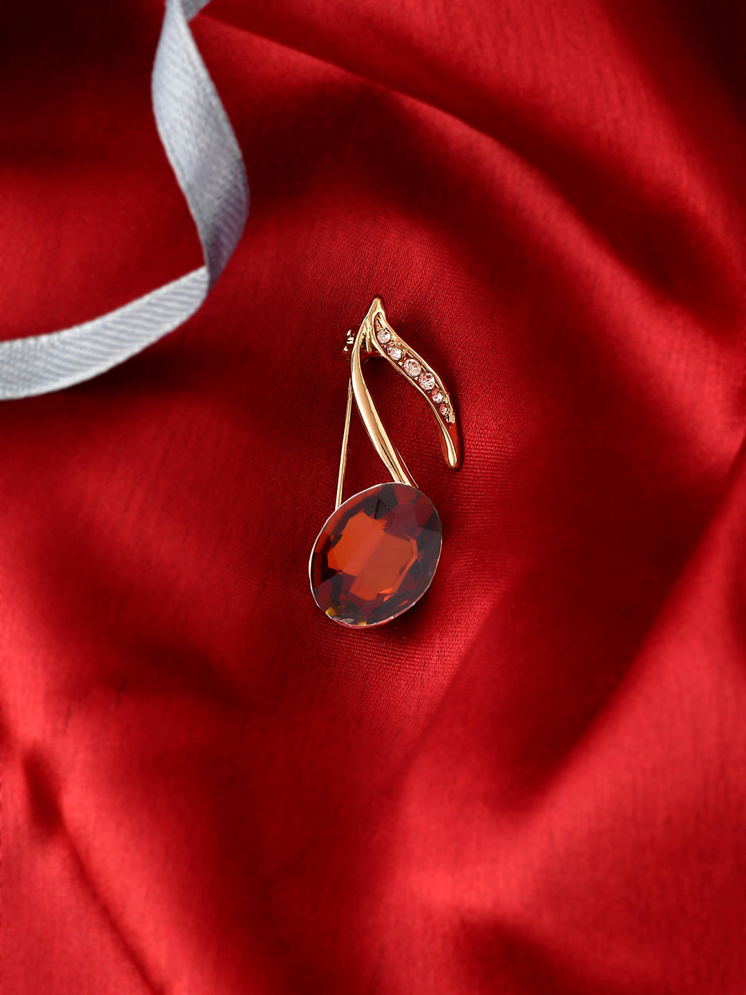 

AQUASTREET Gold-Toned Red Stone-Studded Musical Note Brooch