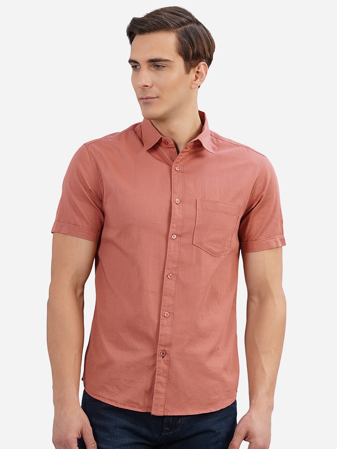 

Greenfibre Men Pink Custom Slim Fit Casual Shirt