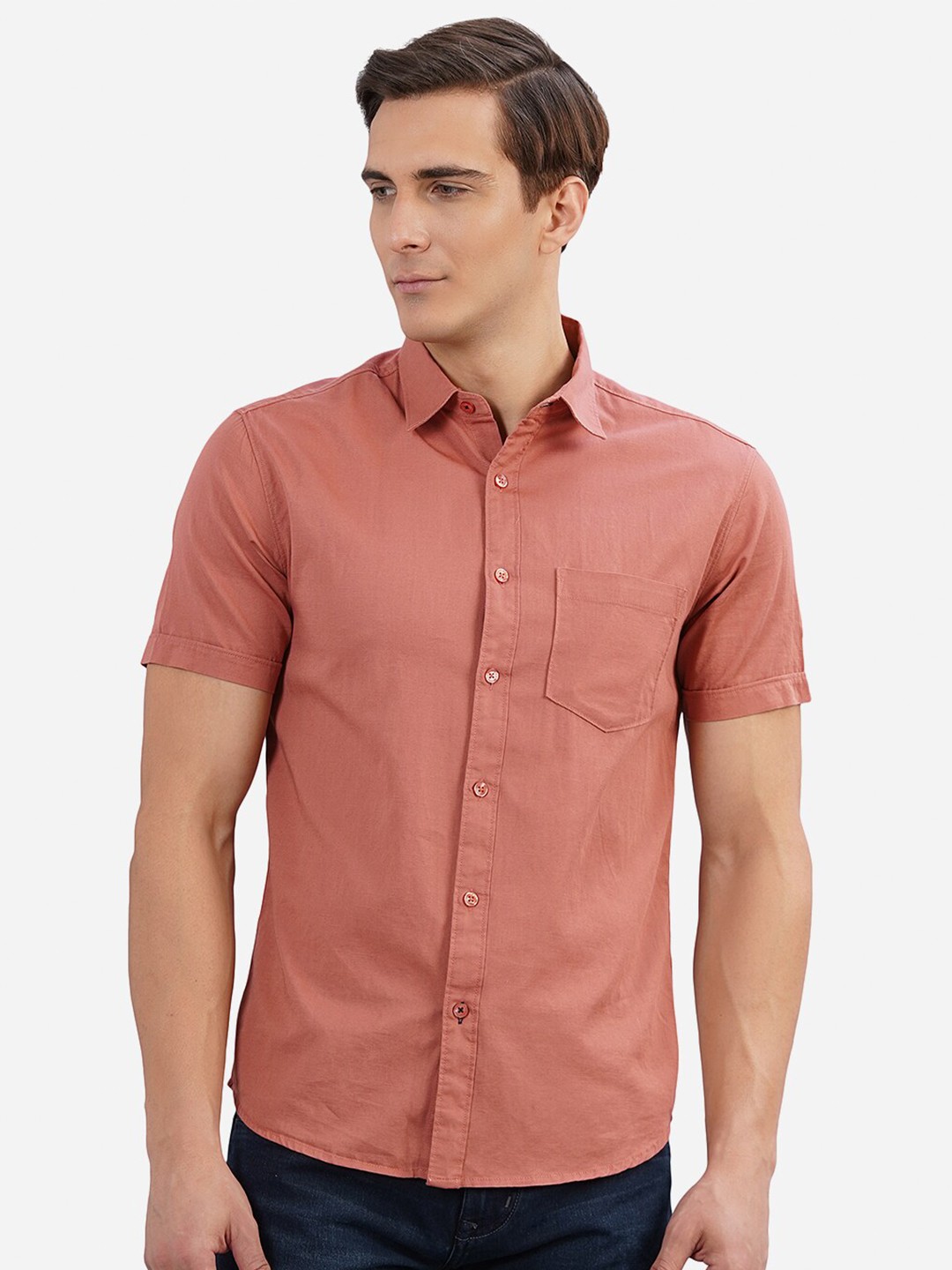 

Greenfibre Men Pink Custom Slim Fit Casual Shirt