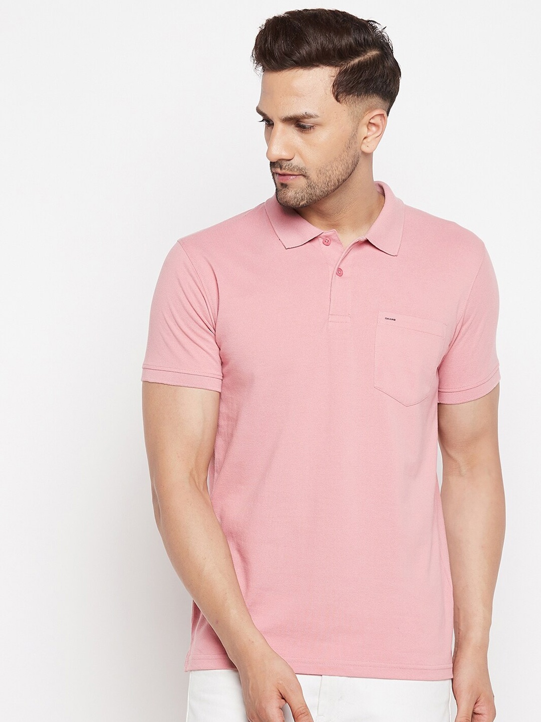 

Okane Men Peach-Coloured Polo Collar T-shirt